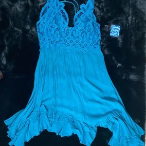 Teal Free People Adella Spaghetti Strap Dress